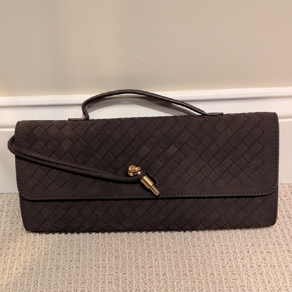 Elegant Brown Woven Clutch NWT